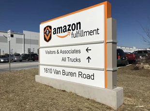 Amazon Monument Sign Installation - Crafted Manufactured Large Site Signs - Business Sign for Amazon Lehigh Valley Easton PA