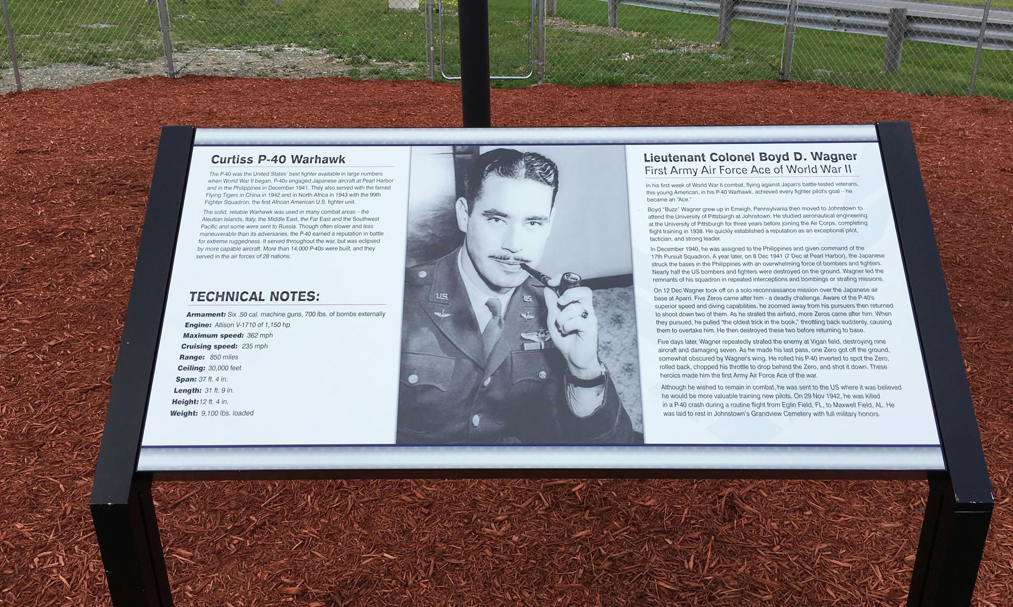 Interpretive Sign for Curtiss P-40 Warhawk WW2 Fighter Plane