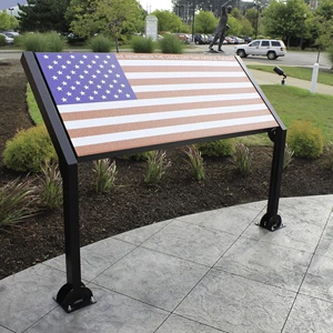 Interpretive Sign for 9/11 Memorial with USA flag
