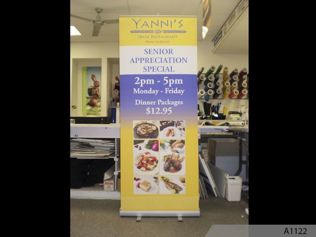 Retractable Banner Stand at Restaurant Entrance