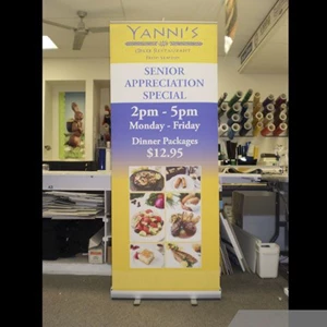Retractable Banner Stand at Restaurant Entrance