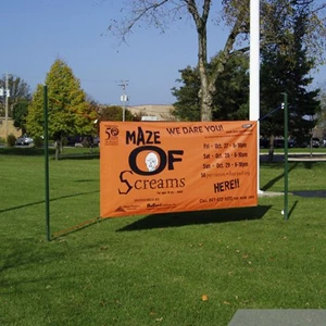 Halloween Banner installed on U-Channel/Fence Posts and Bungee Cords