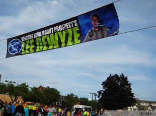 5'x30' Street Banner with Wind Slits to welcome Almerican Idol Lee Dewyze - Mt. Prospect