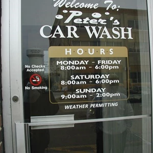 Door Lettering with Logo, Store Hours and No Smoking Sign