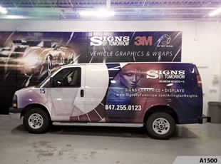 Vehicle Wrap for our own Cargo Van plus Wall Mural on cinder block inside our drive-in bay.
