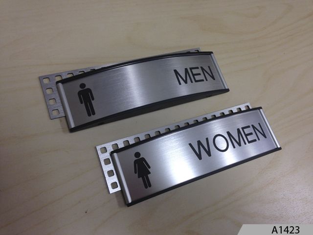 Brushed Aluminum ADA Signs with Curved Frame System and Metal Backer - A1423