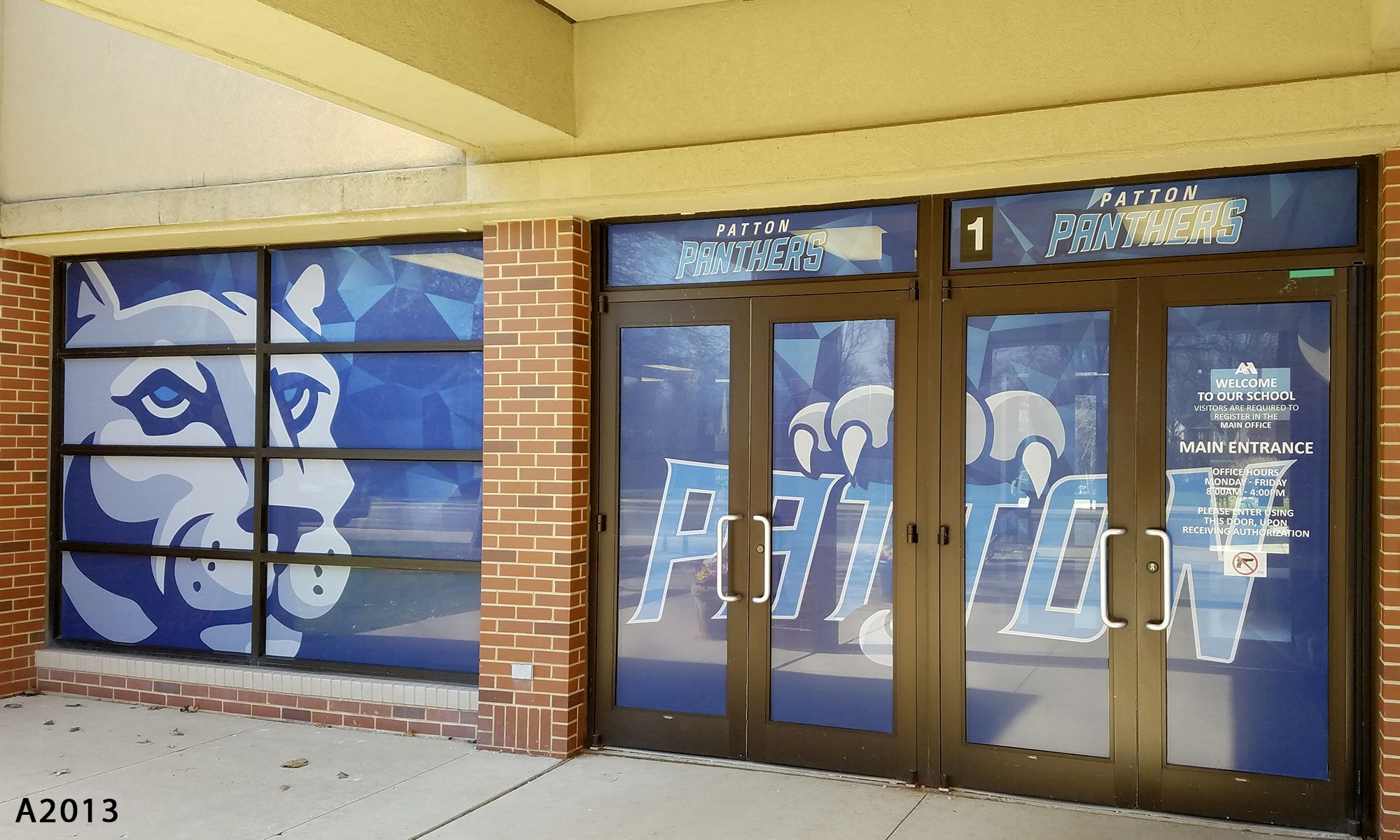 Window graphics at local school.