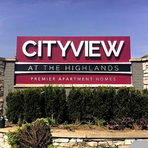 Illuminated 3-Dimensional Logo Sign - Aluminum Sign Panel with Reverse Channel Letters for City View at the Highlands in Lombard, IL 