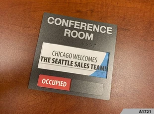 ADA Conference Room Sign with Window Insert - Chicago welcomes the Seattle Sales Team