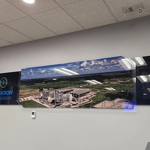 Layered Acrylic panels, backprinted graphics, blind-mount or hidden hardware installation to give it this real nice looking floating appearance
