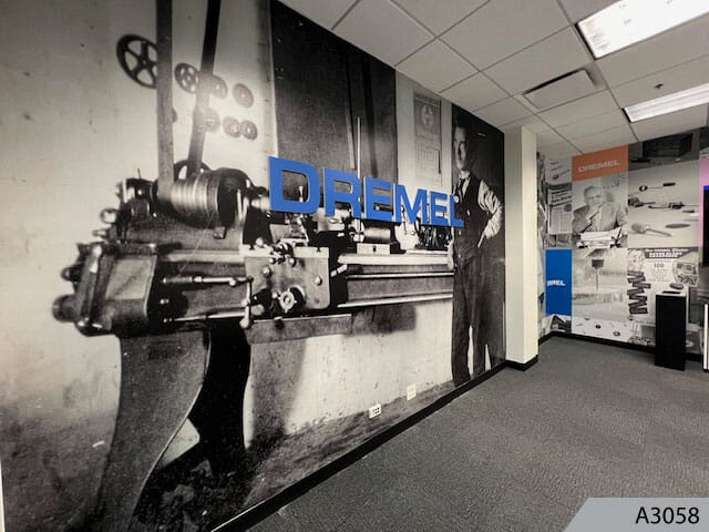Dimensional logo lettering is the perfect company to vinyl wall murals, that can often elevate the overall look and experience for the visitor.
