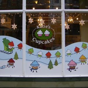Katie's Cupcakes Holiday window cling
