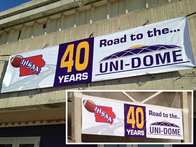 Vinyl Banner Hung on the UNI Dome