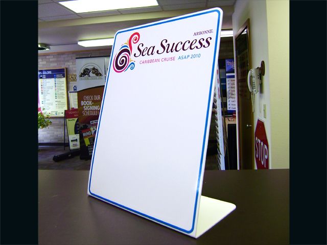 Interior PVC easel sign with dry erase laminate