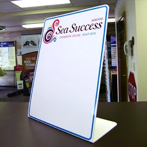 Interior PVC easel sign with dry erase laminate