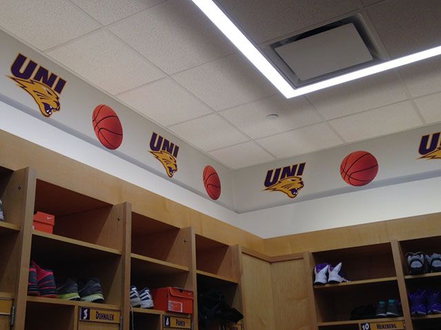 Vinyl Decals Placed in the UNI Men's Basketball Locker Room