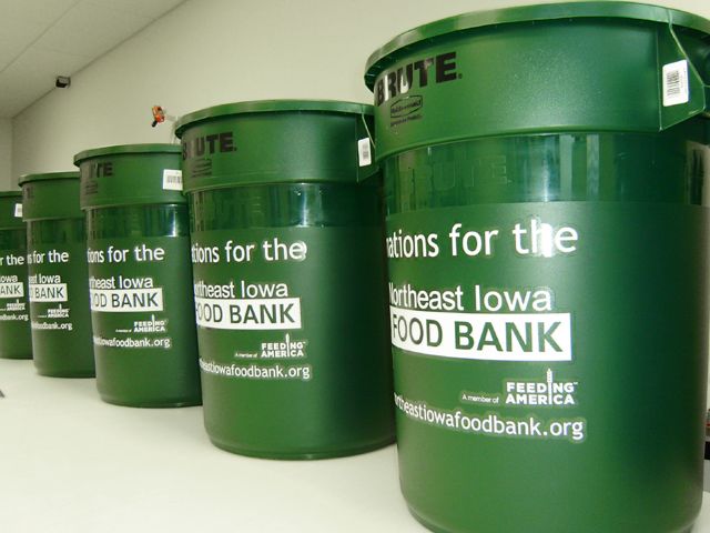 Graphics applied to trash cans for local food bank