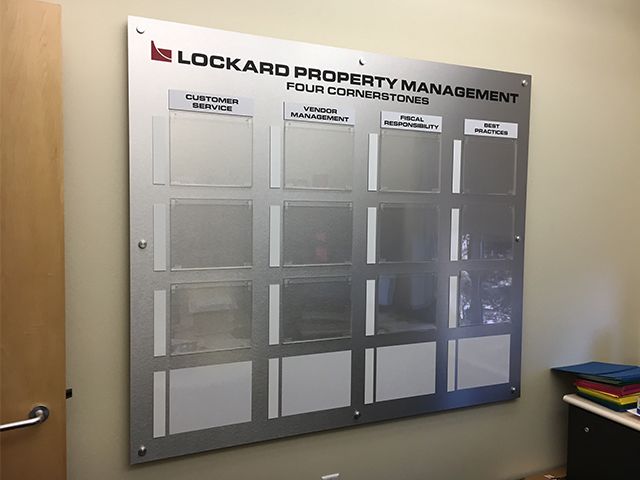 Brushed Silver Sign with Standoffs and Plexi Frame Inserts