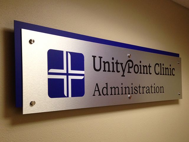 Stand-off Mounted PVC and Brushed Silver DiBond interior sign