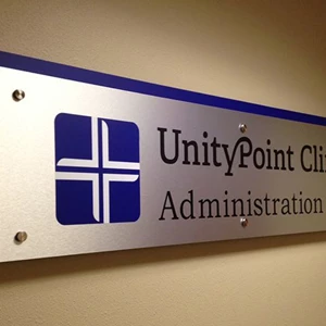 Stand-off Mounted PVC and Brushed Silver DiBond interior sign