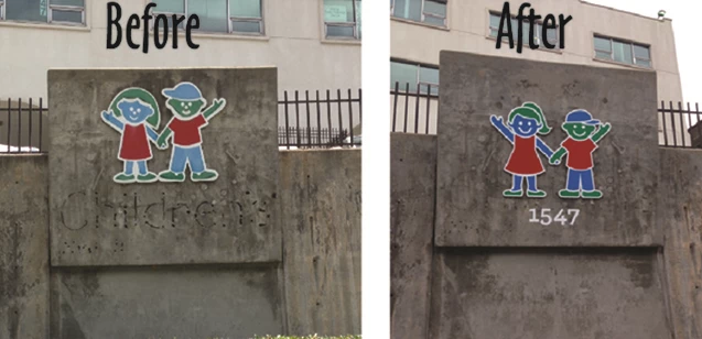 Before and After Showing new Outdoor Building Sign