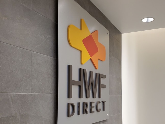 Routed PVC Logo on Brushed Silver ACM with StandOffs