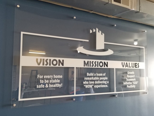 Vision Mission Values Printed Acrylic with Standoffs