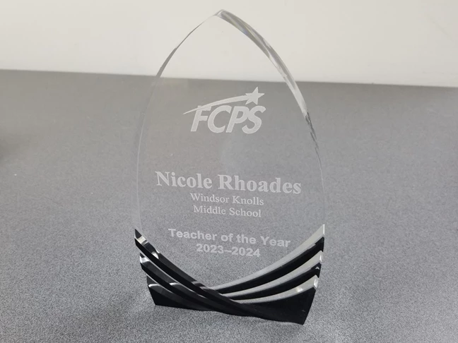 FCPS Teacher of the Year Acrylic Award