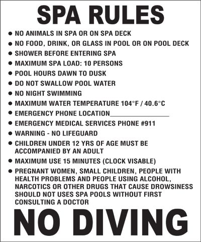 Spa Rules sign