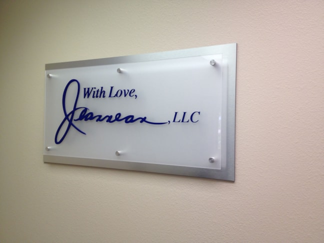 Acrylic w/Brushed Aluminum Face Base, Acrylic w/Frost 2nd Layer and Flat Cut Painted Acrylic Lettering